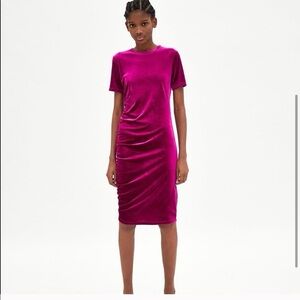 Zara Velvet Fuchsia Midi Dress